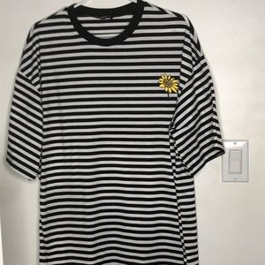 Black and white oversized tee shirt with sunflower